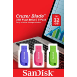 SanDisk Cruzer Blade - Chiavetta USB - 32 GB - USB 2.0 - blu, verde, rosa (pacchetto di 3)