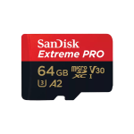 SanDisk Extreme Pro - Scheda di memoria flash (adattatore da microSDXC a SD in dotazione) - 64 GB - A2 / Video Class V30 / UHS-I U3 / Class10 - UHS-I microSDXC