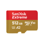 SanDisk Extreme - Scheda di memoria flash (adattatore da microSDXC a SD in dotazione) - 512 GB - A2 / Video Class V30 / UHS-I U3 / Class10 - UHS-I microSDXC