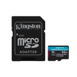 SD-MICRO KINGSTON 64GB incl. Adapter CLASS U3 UHS-I V30 + ADATTATORE READ:90MB/S WRITE:45MB/S - SDCG3/64GB