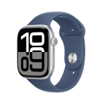 Apple Watch Series 10 (GPS + Cellular) - 46 mm - alluminio argento - smartwatch con fascia sportiva - fluoroelastomero - denim - dimensione della fascia: S/M - 64 GB - LTE, Wi-Fi 4, UWB, Bluetooth - 4G - 35.3 g