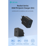 DEVIA CARICA BATTERIE PD 45 WATT TIPO-C PER CARICA RAPIDA NERO