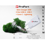 PROPART SLIM CARICA BATTERIE + CAVO TIPO C LIGHTNING 25W 1 OUT USB C