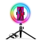 CELLY CLICK RING LIGHT RGB TREPPIEDI PER TAVOLO CON UN ANELLO LUMINOSO CON LUCE LED RGB E UN SUPPORTO PER SMARTPHONE BLACK