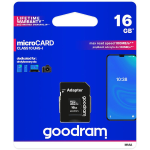 GOODRAM MICROSD 16GB CARD CLASS 10 UHS I + ADAPTER - RETAIL BLISTER