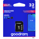GOODRAM MICROSD 32GB CARD CLASS 10 UHS I + ADAPTER - RETAIL BLISTER