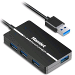 HAMLET COMPACT SLIM HUB 4 PORTE USB-A 3.2 GEN 1 5.0 Gbps AUTOALIMENTATO NERO