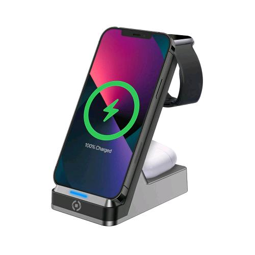 ADGroup  303744 - CELLY WIRELESS CHARGER CARICABATTERIE WIRELESS 3 IN  PERMETTE DI RICARICARE TELEFONO SMARTWATCH E AURICOLARI APPLE - CELLY