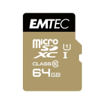 EMTEC ELITEGOLD MICROSDXC 64GB CLASSE 10 UHS1 U1 85MB/S CON ADATTATORE NERO ORO